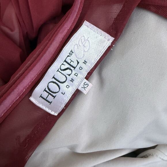 HOUSE OF CB Wine Stretch Tulle Dress Size XS - Picture 8 of 12